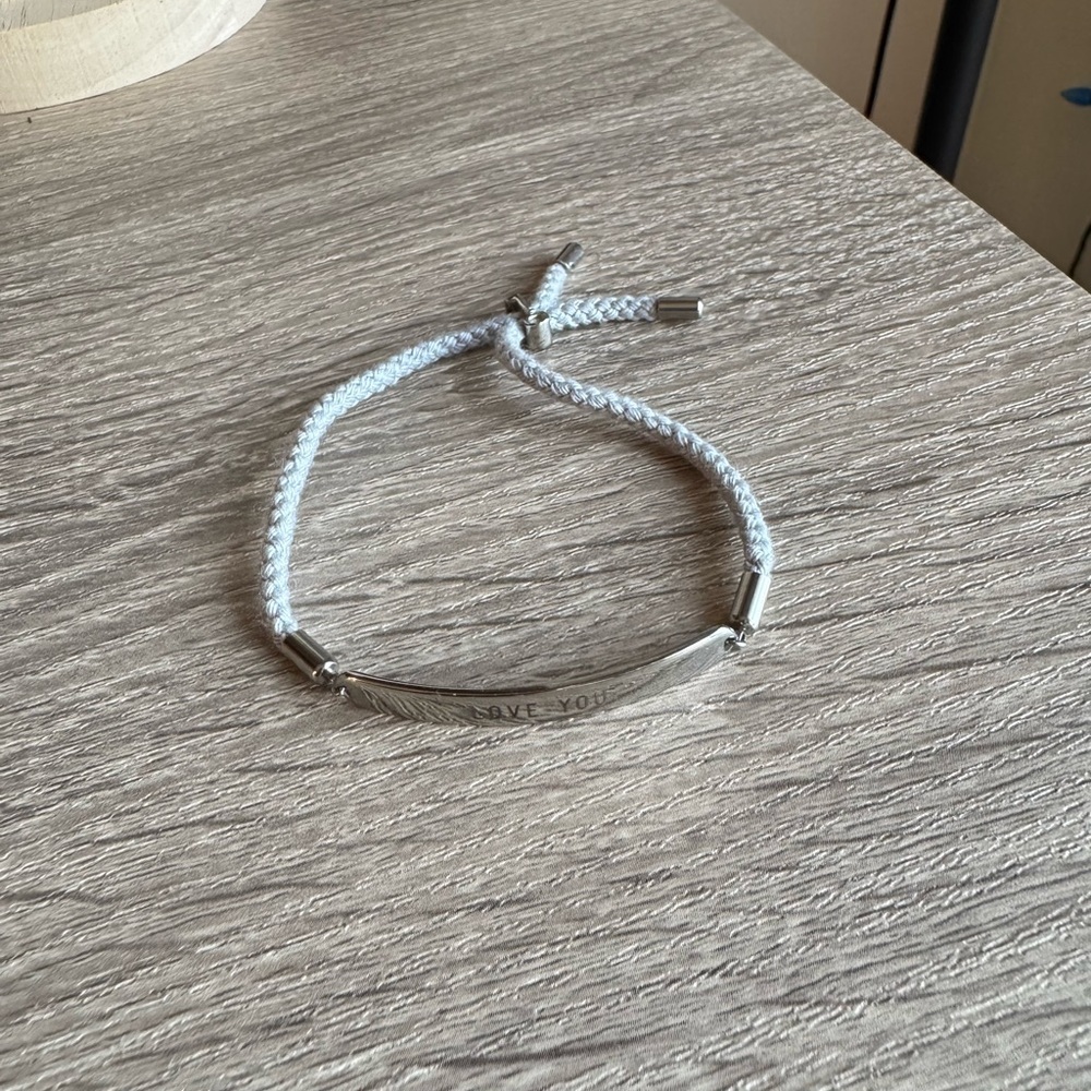 Silver and White Adjustable Bracelet "Love you"